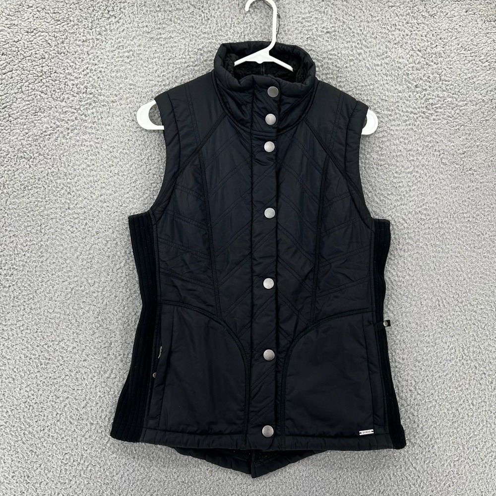 Prana Diva Vest Womens M Black Sherpa Lined Sleeveless Full Zip Snap 13180560
